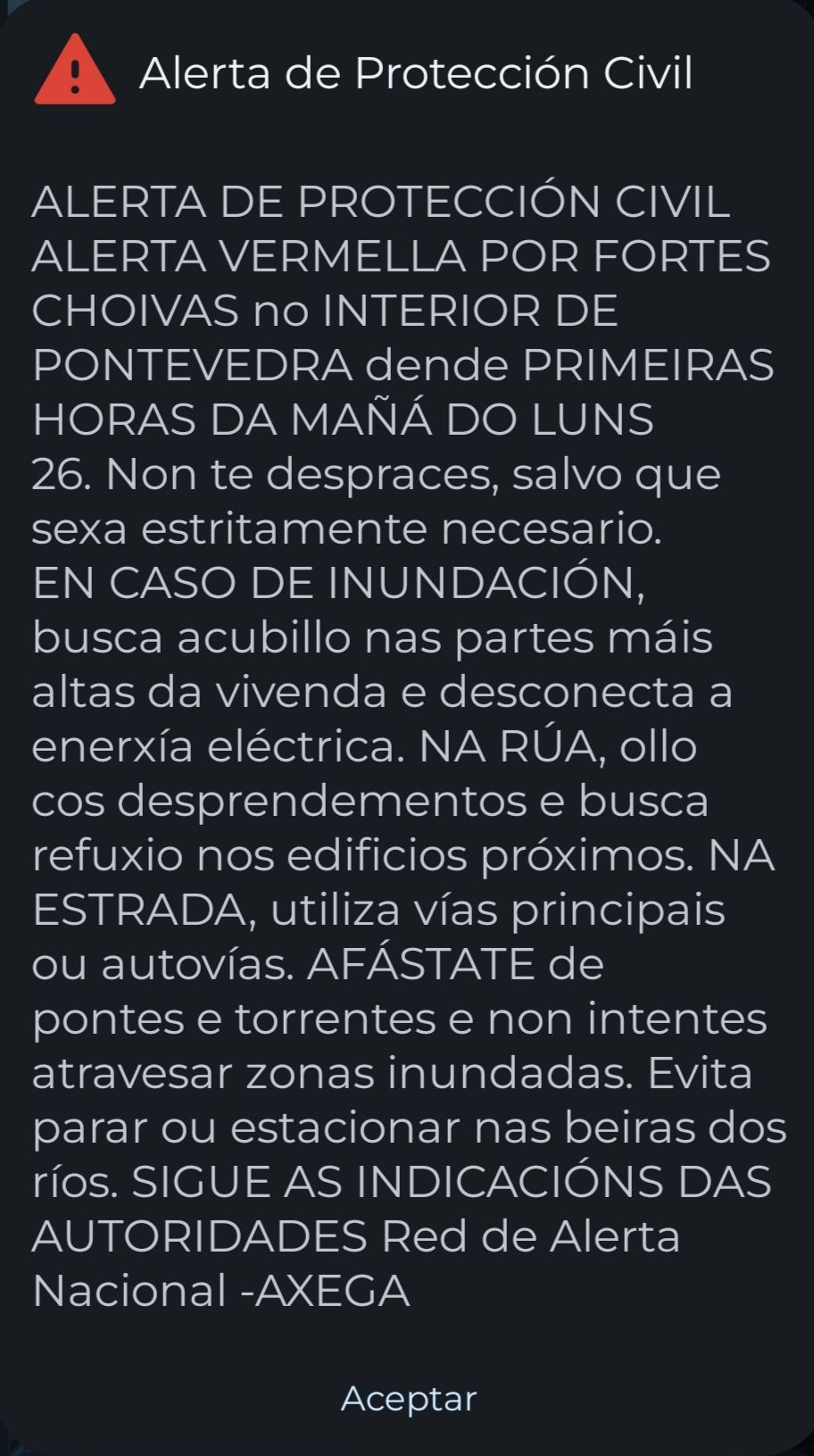 Envían un ES-ALERT polo risco de precipitacións intensas deste luns