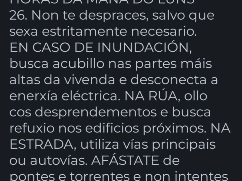 Envían un ES-ALERT polo risco de precipitacións intensas deste&nbsp;luns