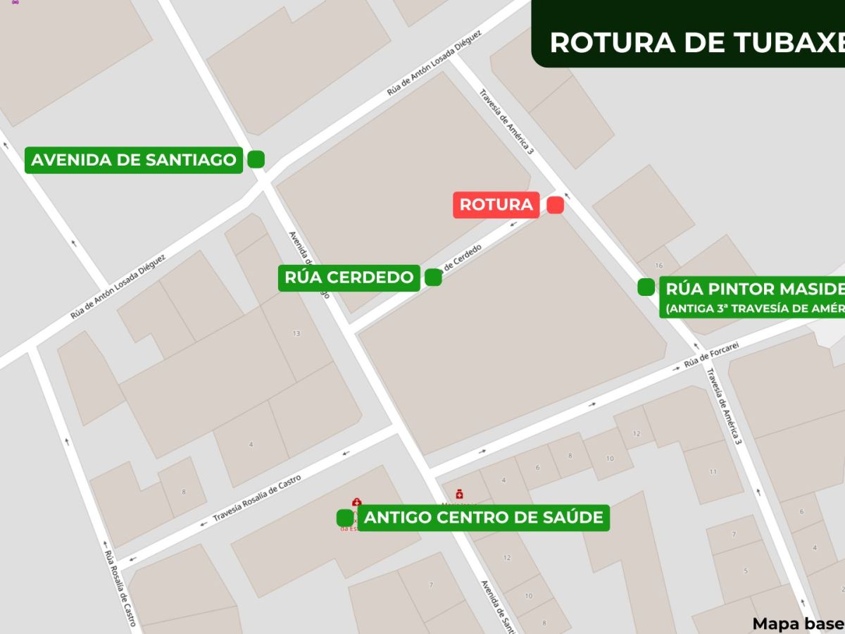 Rompe unha tubaxe entre as rúas Cerdedo e Pintor&nbsp;Maside